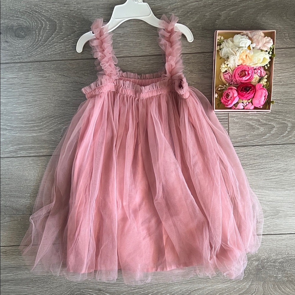 Pink Tulle Dress with Ruffle Straps